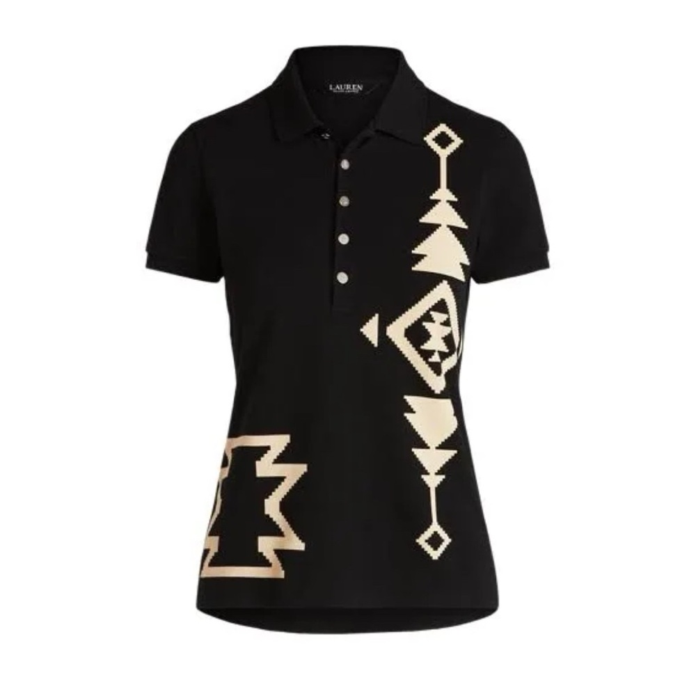 Lauren Ralph Lauren Black Label Southwestern Polo Top in Polo Black, sz L